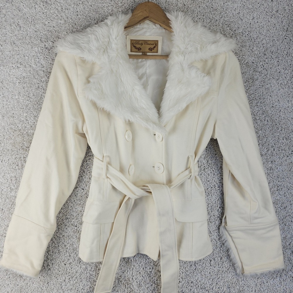 Body Central Wool Blend Double Breasted Faux Fur Coat Size M Junior Mob Wife Lux